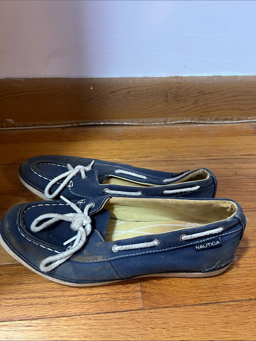 Nautica Navy Canvas Boat Moccasins with White Laces